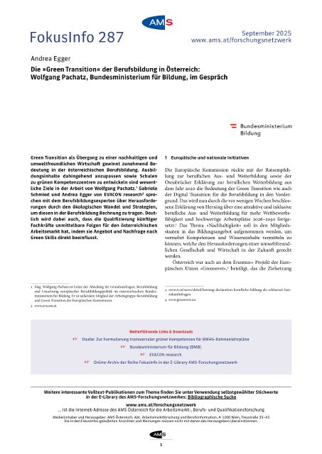 Die Green Transition der Berufsbildung in Österreich: Wolfgang Pachatz, Bundesministerium für Bildung, im Gespräch