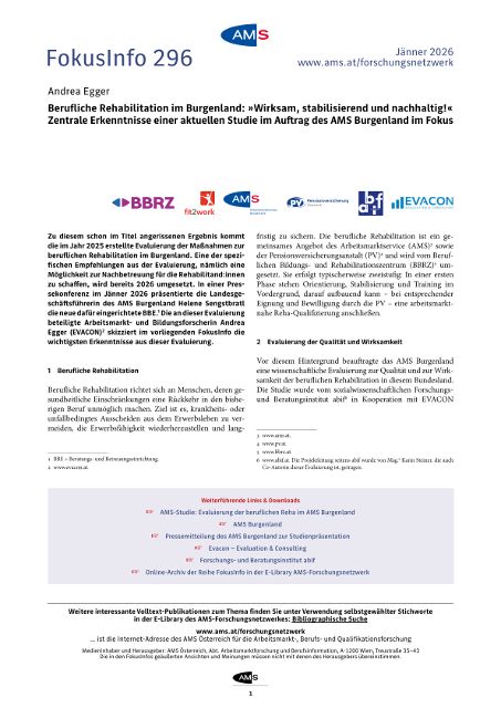 AMS FokusInfo 296 - Berufliche Rehabilitation im Burgenland