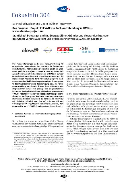 AMS FokusInfo 304 - Das Erasmus+ Projekt ELEVATE zur Fachkräftebindung in KMU –   www.elevate-project.eu
