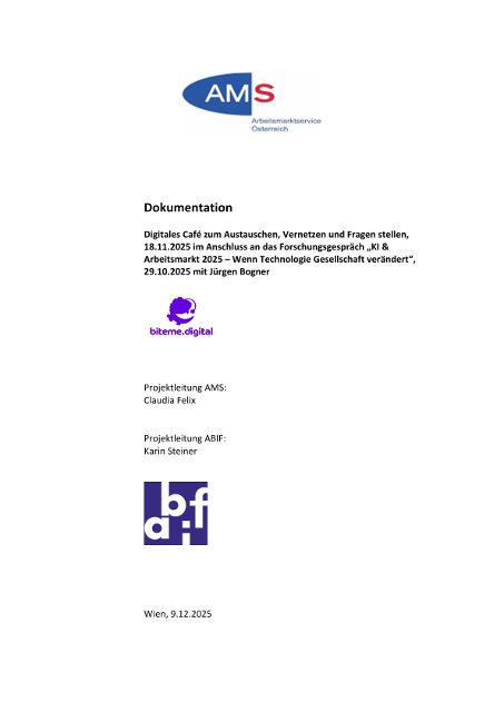 Digitales Café zum Austauschen, Vernetzen und Fragen stellen, 18.11.2025 im Anschluss an das Forschungsgespräch: KI & Arbeitsmarkt 2025 – Wenn Technologie Gesellschaft verändert