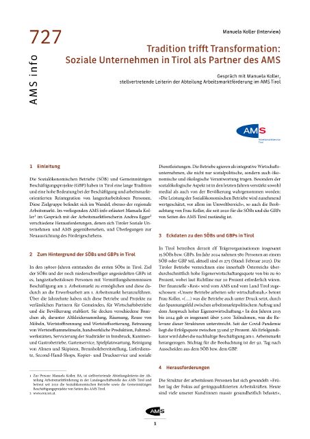 Interview zur Situation der Sozialen Unternehmen und deren Förderung in Tirol