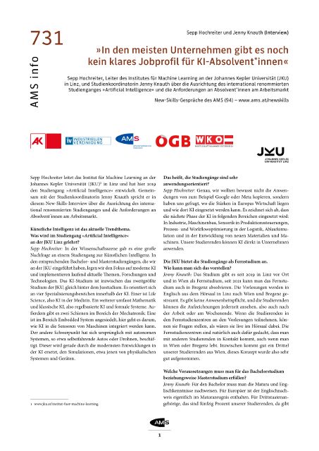 Interview mit Sepp Hochreiter und Jenny Knauth von der Universität Linz zum Studienangebot Artificial Intelleigence