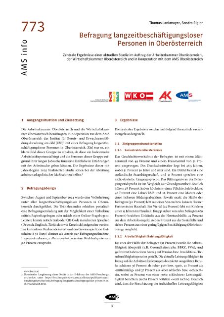 AMS info 773: Befragung langzeitbeschäftigungsloser Personen in Oberösterreich