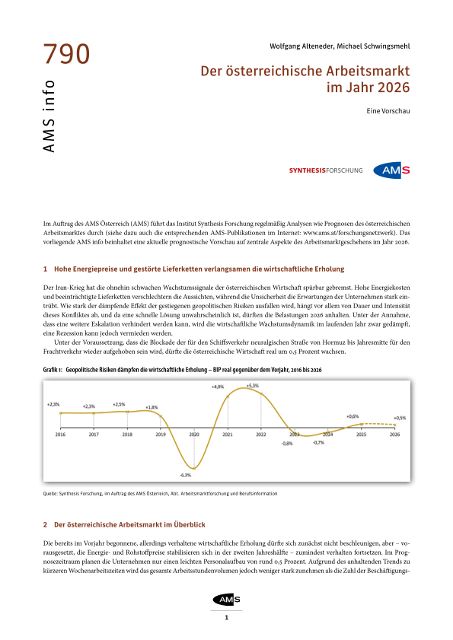 AMS info 790 - Der österreichische Arbeitsmarkt im Jahr 2026