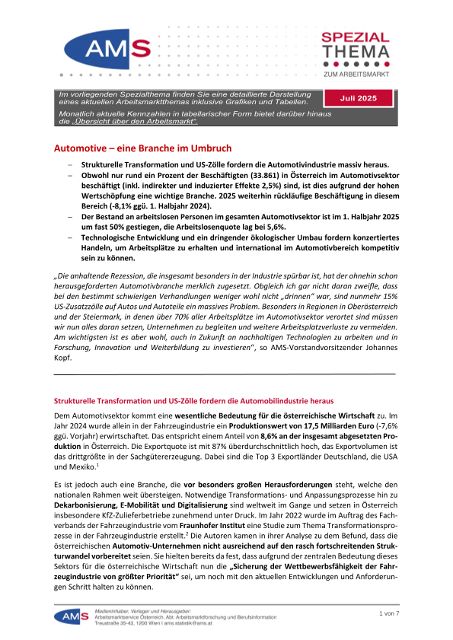 Kurzanalyse zur Automotivebranche in Österreich